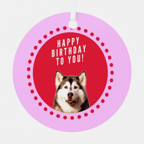 Cute Siberian Husky Dog Wishing Happy Birthday Christmas Ornament