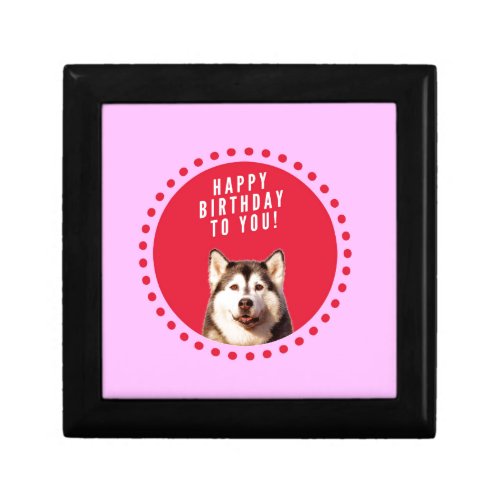 Cute Siberian Husky Dog Wishing Happy Birthday Gift Box