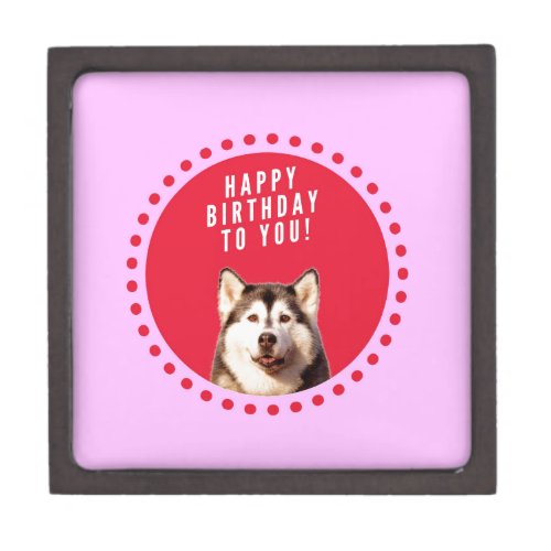 Cute Siberian Husky Dog Wishing Happy Birthday Jewelry Box