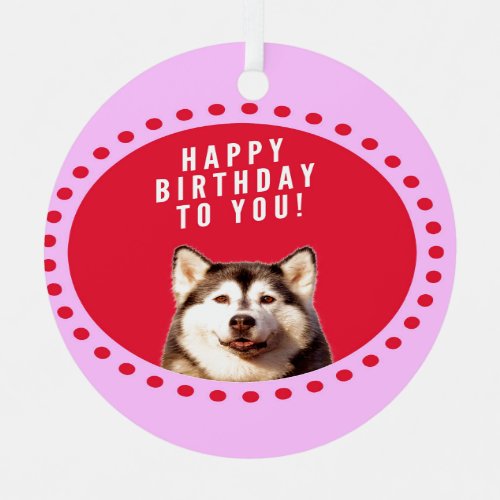 Cute Siberian Husky Dog Wishing Happy Birthday Ornament