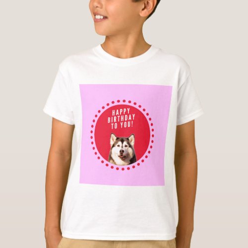 Cute Siberian Husky Dog Wishing Happy Birthday T_Shirt