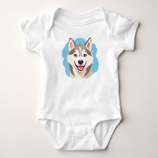 Cute Siberian Husky Dog Wolf Funny huskies Dog  Baby Bodysuit (Front)
