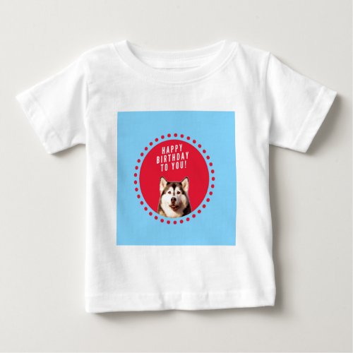 Cute Siberian Husky Happy Birthday blue red dots Baby T_Shirt