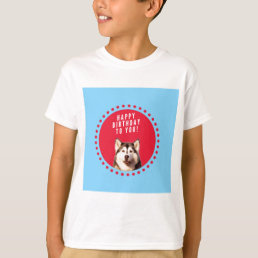 Cute Siberian Husky Happy Birthday blue red dots T-Shirt