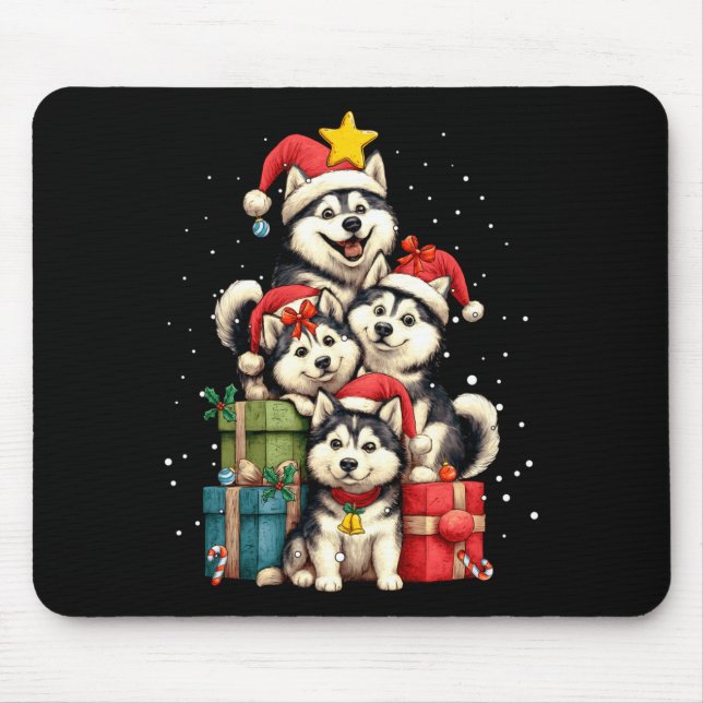 Cute Siberian Husky Le Dog Christmas Tree Xmas Hat Mouse Pad (Front)
