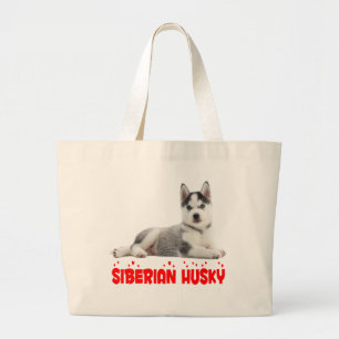 Cute Siberian Husky Puppy Dog Large Tote Bag