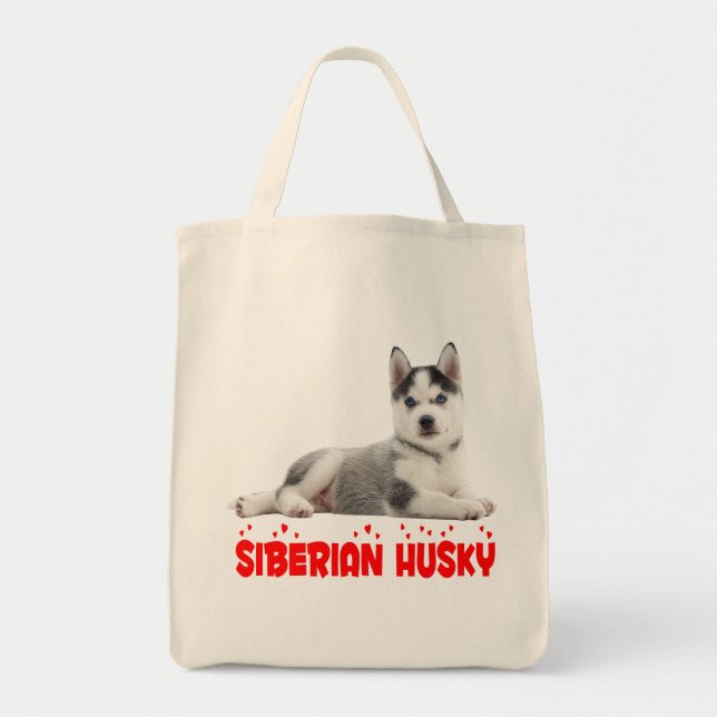 Cute Siberian Husky Puppy Dog Tote Bag (Front)