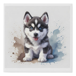 Cute Siberian Husky puppy, watercolor on  Faux Canvas Print