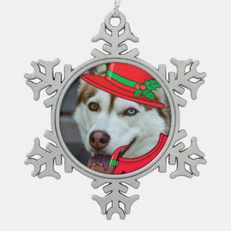 Cute Siberian Husky Santa Ornament