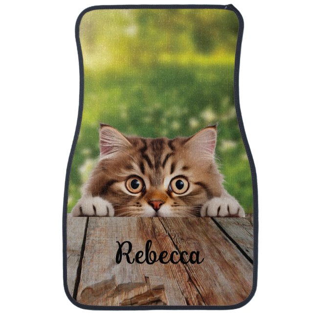 Cute Siberian Peek Cat Car Floor Mat (Front)
