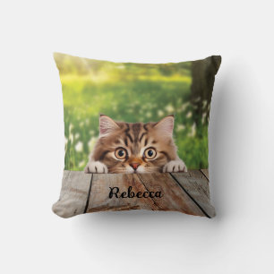 Cute Siberian Peek Cat Throw Pillow