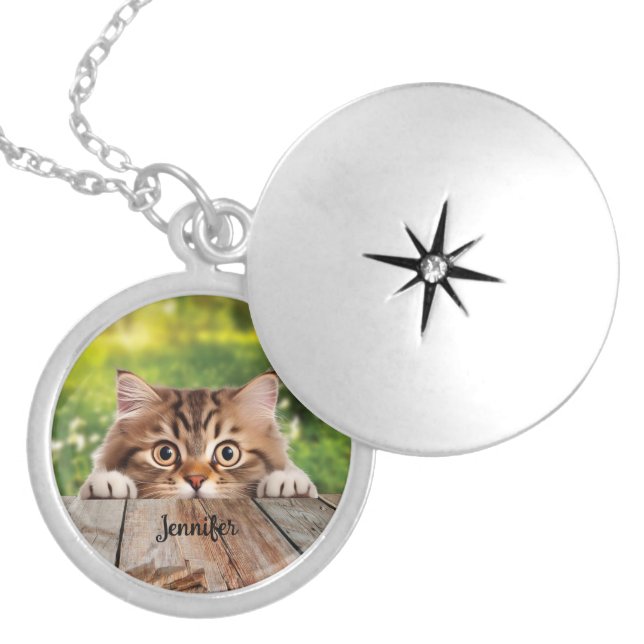 Cute Siberian Peeking Cat  Locket Necklace (Front)