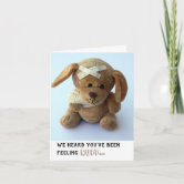 GET WELL SOON Cartoon Teddy Bear in Hospital Gown 7x9.5 Greeting Card Art  #9544