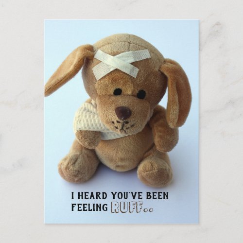 Cute Sick Teddy Dog Get Well postcard