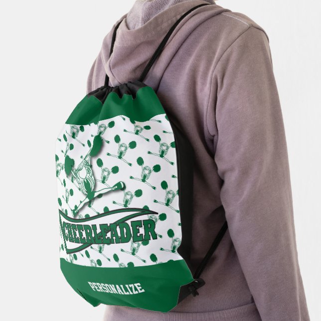 Cute Silhouette 📣 Cheerleader  | Dark Green Drawstring Bag (Insitu)