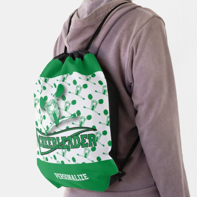 Cute Silhouette 📣 Cheerleader  | Green Drawstring Bag (Insitu)