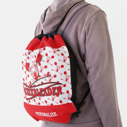 Cute Silhouette  Cheerleader   Red Drawstring Bag