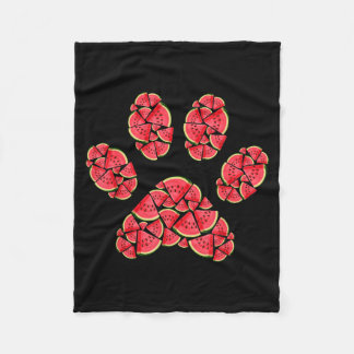 Cute Silhouette Of Dog Paw Watermelon Slices Fleece Blanket