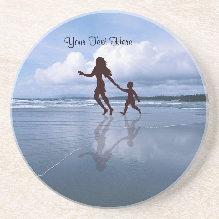 Cute Silhouette of Mother & Son at the Beach Beverage Coasters