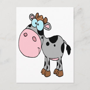 cute silly cartoon baby cow calf gray postcard