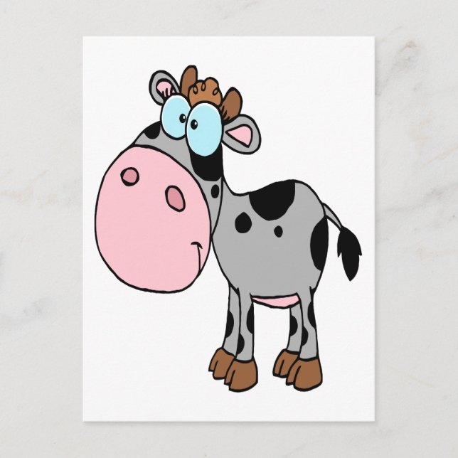cute silly cartoon baby cow calf gray postcard (Front)