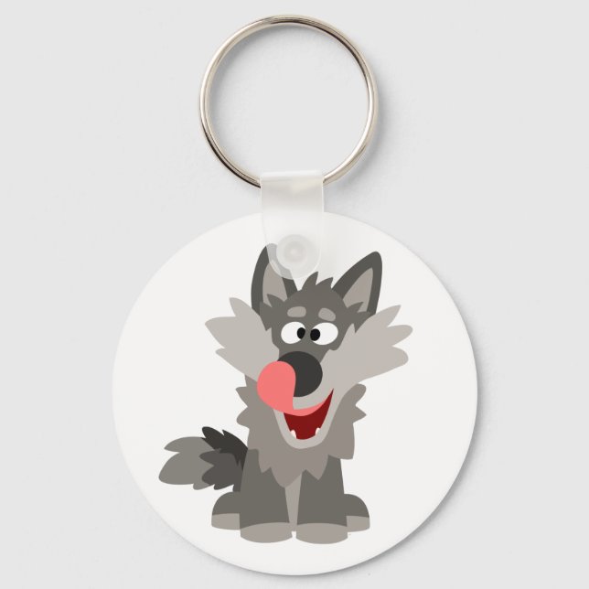 Cute Silly Cartoon Wolf Keychain (Front)
