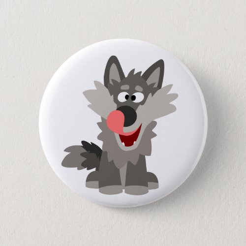 Cute Silly Cartoon Wolf Pinback Button