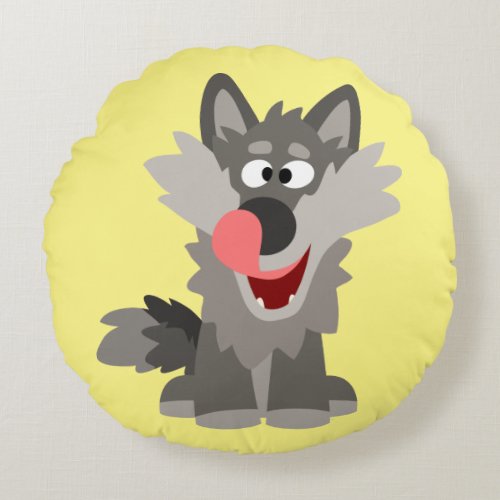 Cute Silly Cartoon Wolf Round Pillow