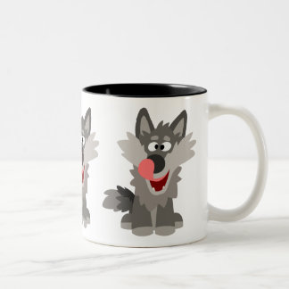 Cute Silly Cartoon Wolf Two-Tone Coffee Mug