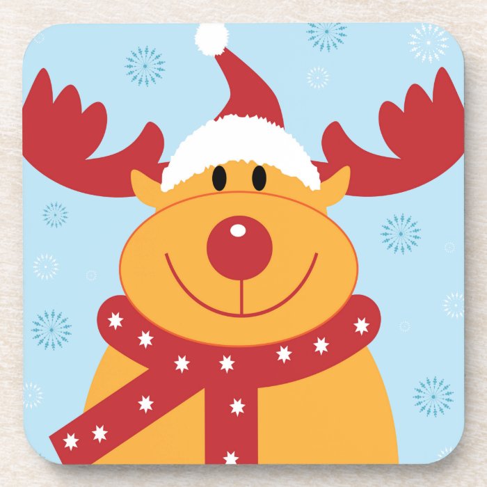 Cute Silly Christmas Reindeer (Customize It) Drink Coasters