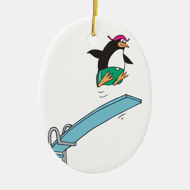 cute silly diving penguin ceramic ornament (Front)