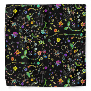 Cute Silly Doodles And Flowers Print Bandana