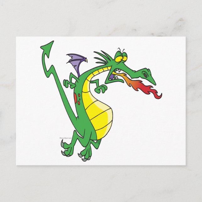 cute silly firebreathing dragon cartoon character postcard (Front)