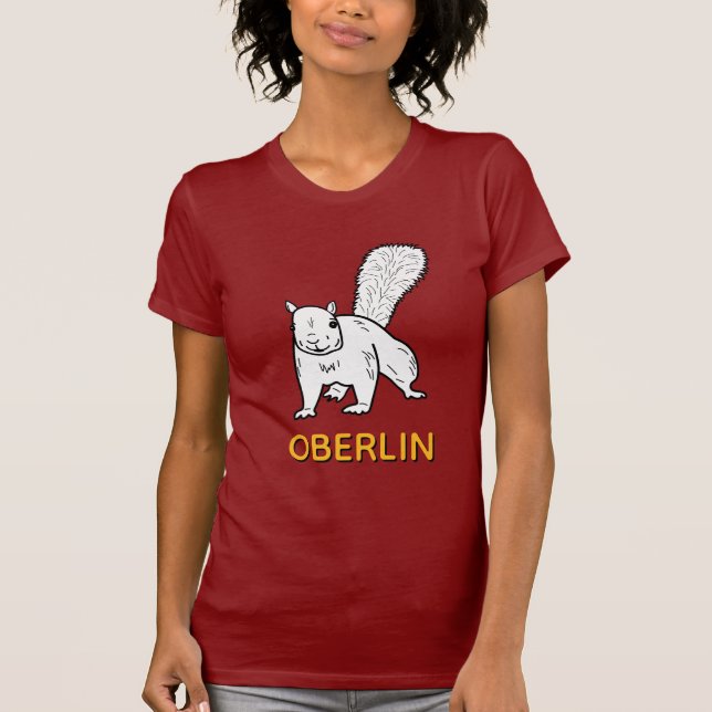 Cute Silly Fun Oberlin White Squirrel Illustration T-Shirt (Front)