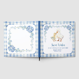 Cute Silly Goose Blue Floral Gingham Guest Book