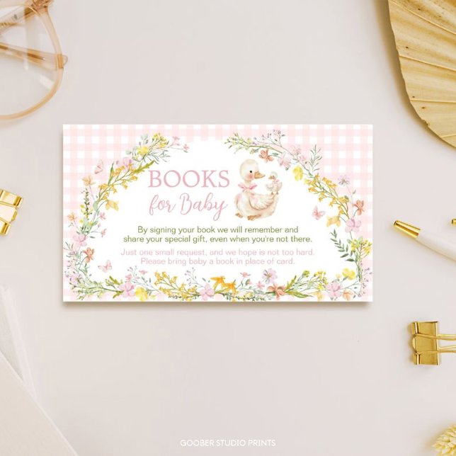 Cute Silly Goose Floral Baby Shower Books For Baby Enclosure Card (Creator Uploaded)