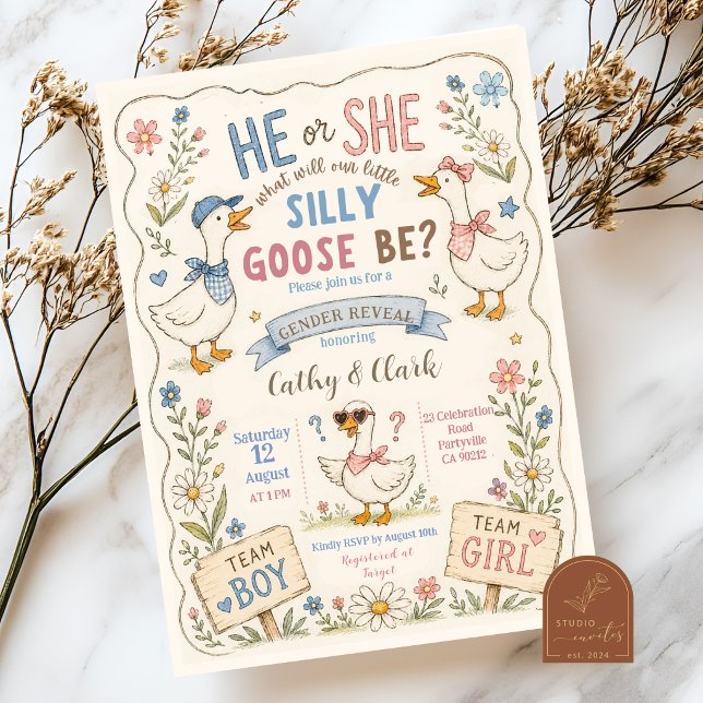 Cute Silly Goose Gender Reveal Invitation (Creator Uploaded)