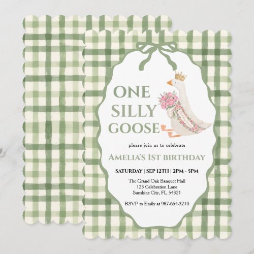cute Silly Goose ,One Silly Goose 1st Party Invitation