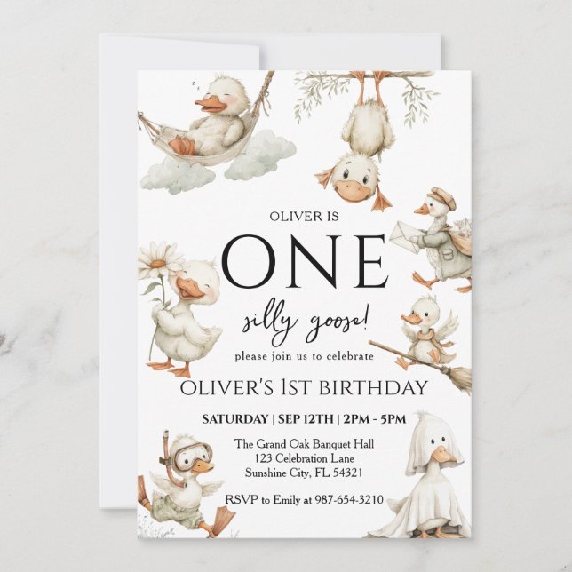 cute Silly Goose ,One Silly Goose 1st Party Invitation (Front)