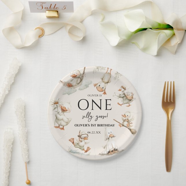 cute Silly Goose ,One Silly Goose 1st Party Paper Plates (Wedding)