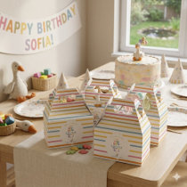 Cute Silly Goose Pastel Stripes Birthday Gable Favor Boxes