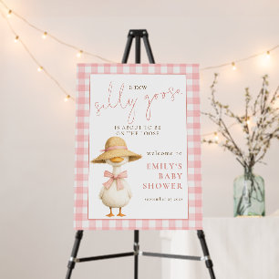 Cute Silly Goose Pink Gingham Welcome Baby Shower Foam Board