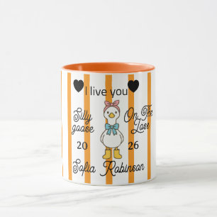 Cute Silly Goose Pink Stripe Personalized Mug