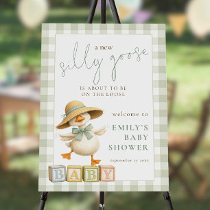 Cute Silly Goose Sage Gingham Welcome Baby Shower Foam Board