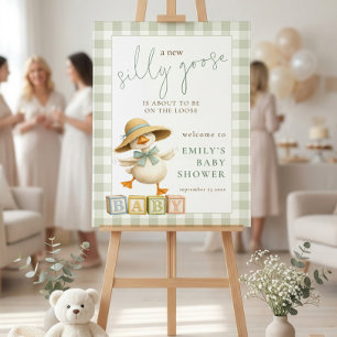 Cute Silly Goose Sage Gingham Welcome Baby Shower Foam Board