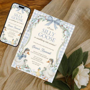 Cute Silly Goose Waddle Into Winter Baby Shower Invitation