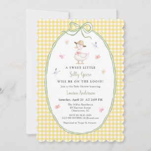 Cute Silly Goose Yellow gingham Baby shower Invitation