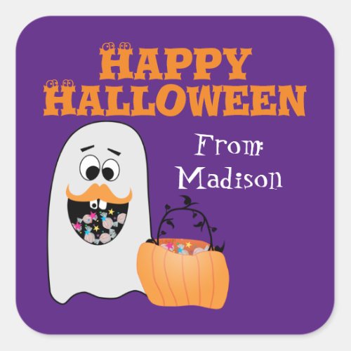 Cute Silly Halloween Ghost Sweet tooth Kids Square Square Sticker