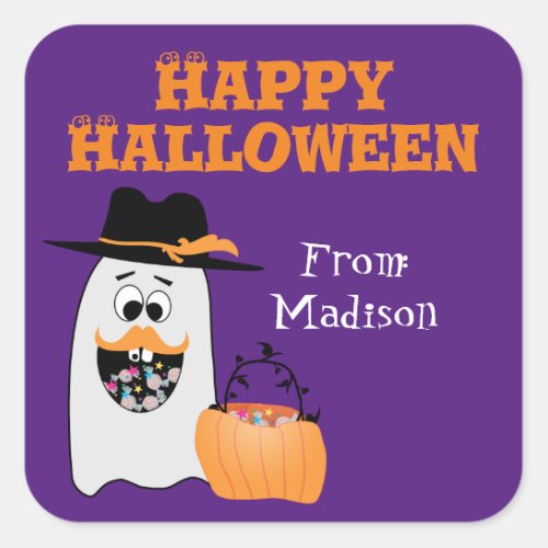 Cute Silly Halloween Ghost Sweet tooth Kids Square Sticker