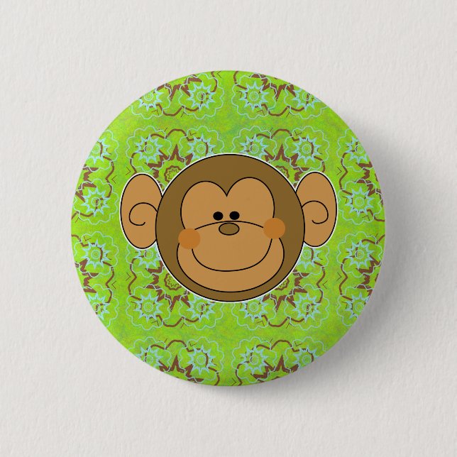 Cute Silly Monkey Face Button (Front)